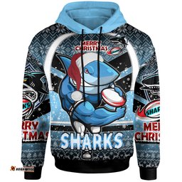 Amazing Aussie Cronulla Sutherland Sharks Christmas Custom Cronulla Sutherland Sharks Merry Christmas With Snowflake Pattern Hoodie