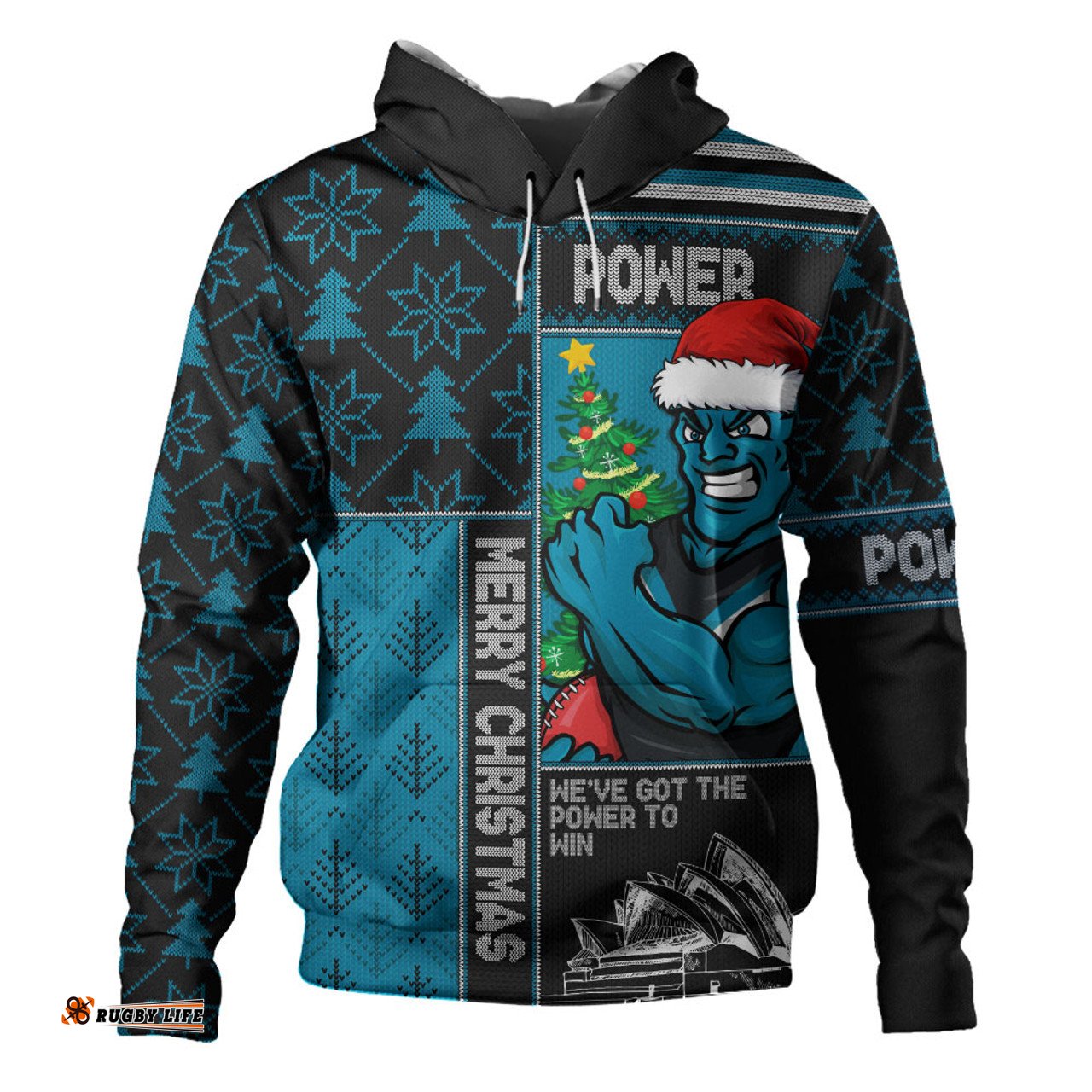 Amazing Aussie Port Adelaide Merry Christmas Knit Style Festive Spirit Hoodie