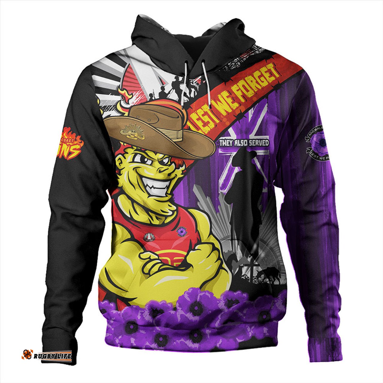 Amazing Aussie Gold Coast SUNS ANZAC Day Honor Purple Valor And Spirit Hoodie