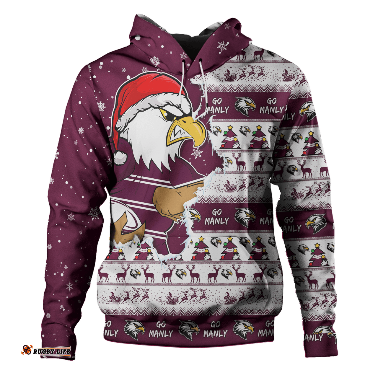 Amazing Aussie Manly Warringah Sea Eagles Merry Christmas Our Beloved Team Scratch Style Hoodie
