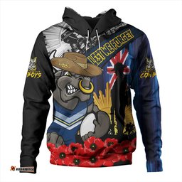 Amazing Aussie North Queensland Cowboys United In Spirit Anzac Day Tribute Hoodie