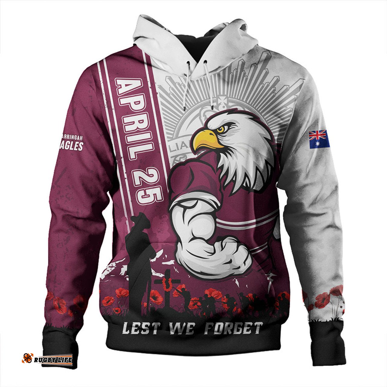 Amazing Aussie Manly Warringah Sea Eagles Anzac Day Lest We Forget Strong Fighting Spirit Hoodie
