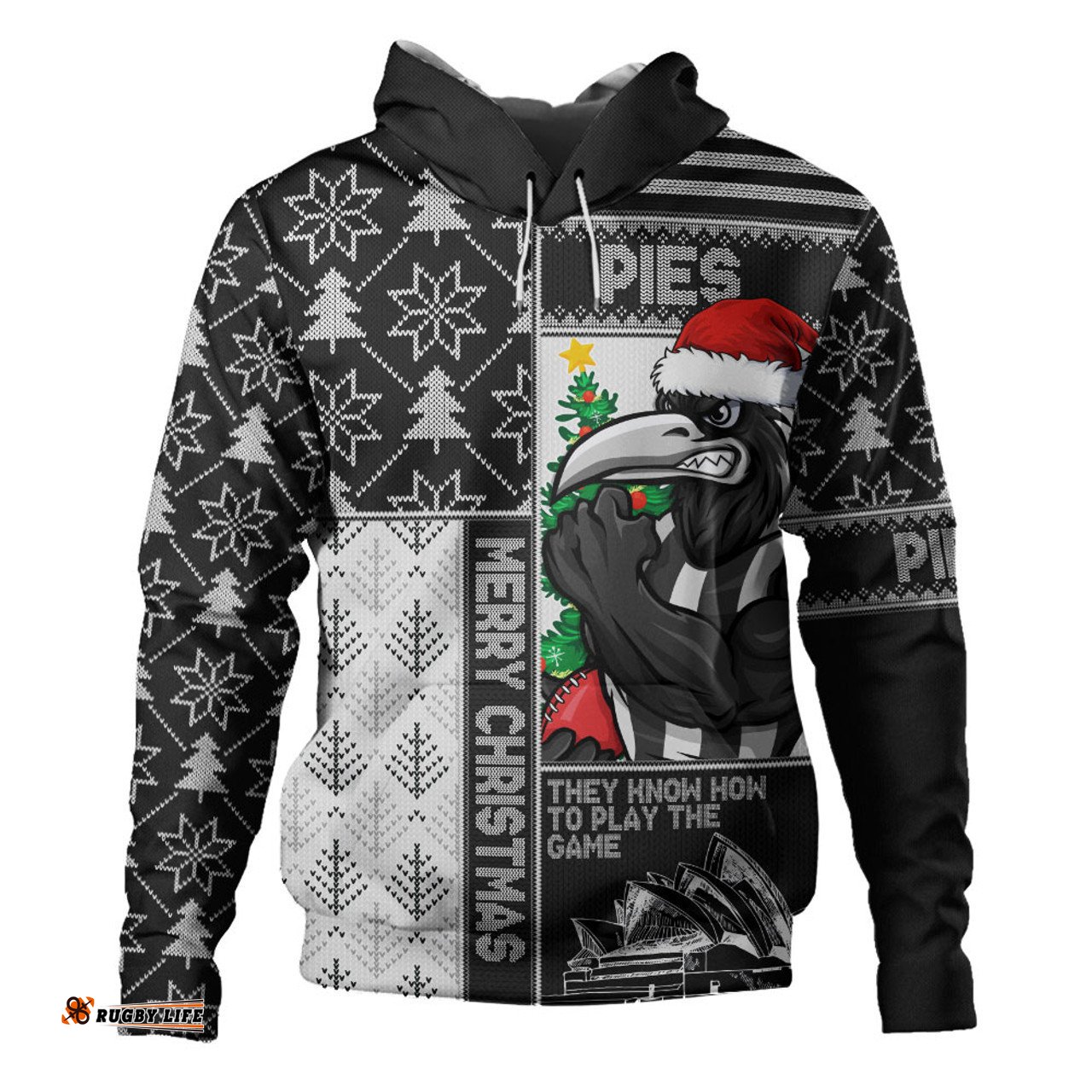 Amazing Aussie Collingwood Merry Christmas Knit Style Festive Spirit Hoodie