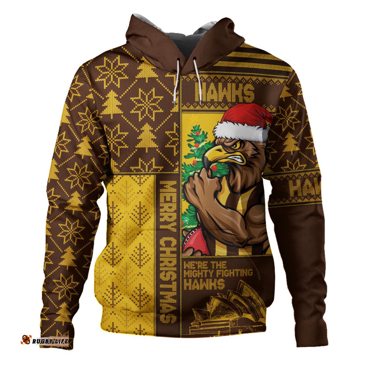Amazing Aussie Hawthorn Merry Christmas Knit Style Festive Spirit Hoodie