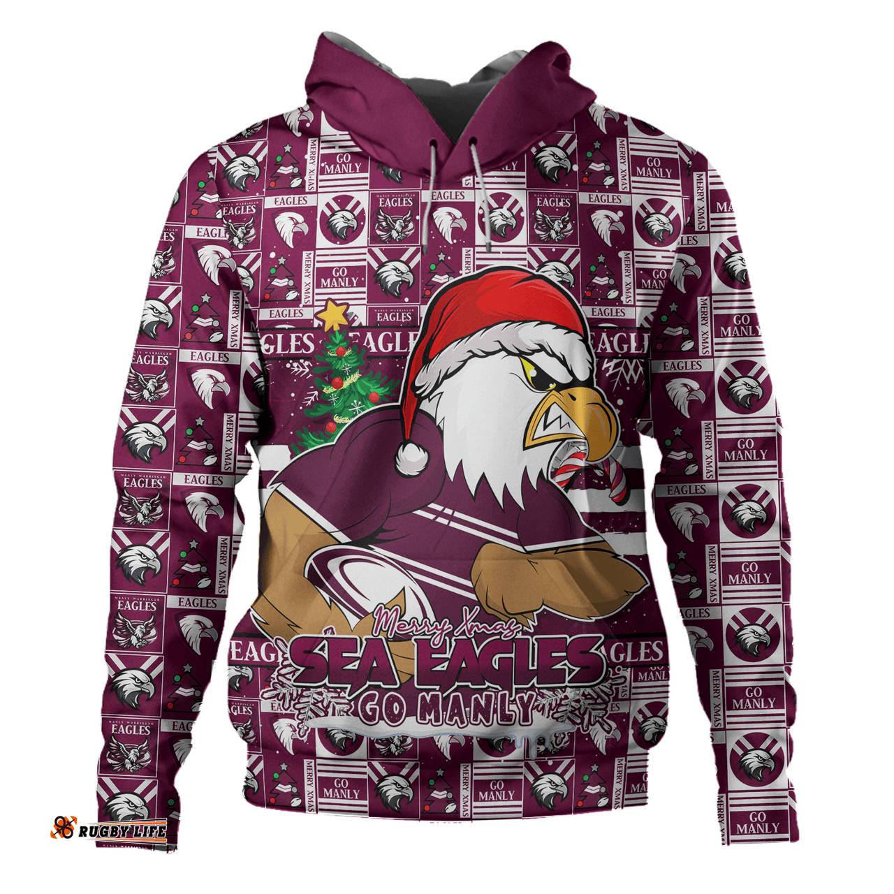 Amazing Aussie Manly Warringah Sea Eagles Merry Ugly Christmas Comic Style Hoodie