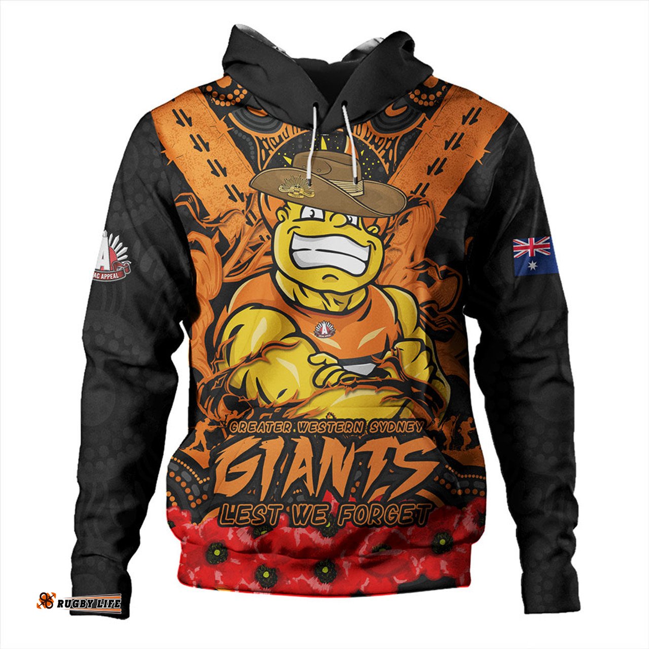 Amazing Aussie GWS GIANTS Ripped Legacy Of The Game The ANZAC Spirit Lives On Hoodie