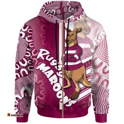 Amazing Aussie Maroons Rugby Custom Kangaroo Aboriginal Inspired Indigenous Sport Style Hoodie