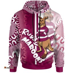 Amazing Aussie Maroons Rugby Custom Kangaroo Aboriginal Inspired Indigenous Sport Style Hoodie