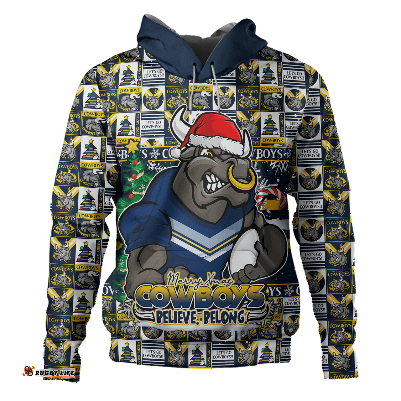 Amazing Aussie North Queensland Cowboys Merry Ugly Christmas Comic Style Hoodie