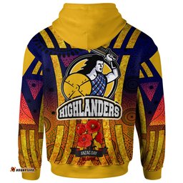 Amazing Aussie Otago Highlanders Rugby Aboriginal Inspired Anzac Day Otago Highlanders With Poppy Flower Hoodie