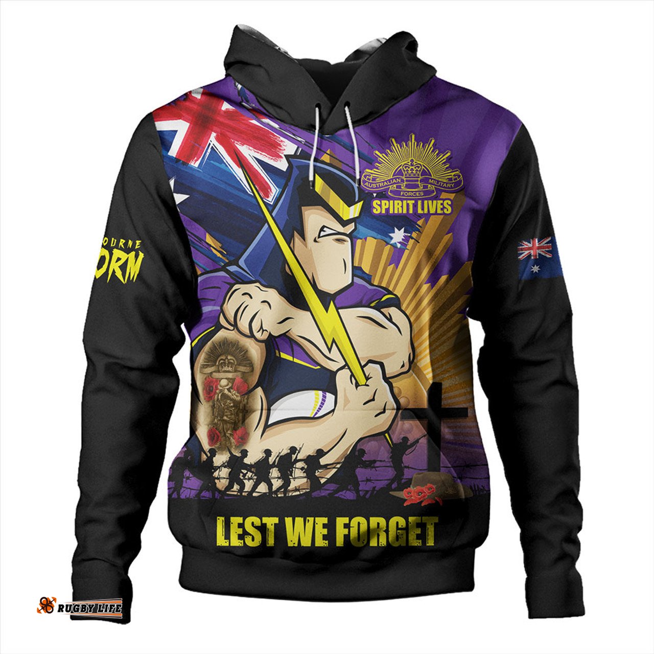 Amazing Aussie Melbourne Storm Fearless ANZAC Defender Hoodie