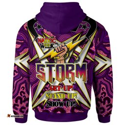 Amazing Aussie Melbourne Storm Custom Naidoc Week Melbourne Storm Hand Thunder With Aboriginal Inspired Pattern ''Get up, Stand Up, Show Up'' Hoodie