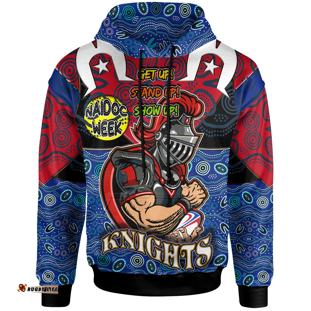 Amazing Aussie Newcastle Knights Custom Naidoc Week Newcastle Knights Ball With Aboriginal Inspired Background Hoodie
