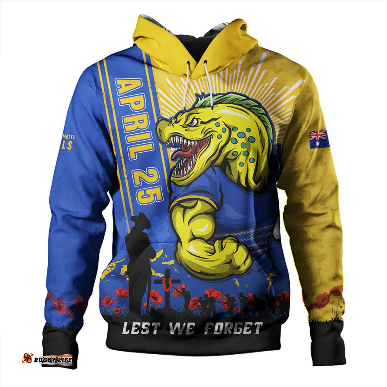 Amazing Aussie Parramatta Eels Anzac Day Lest We Forget Strong Fighting Spirit Hoodie