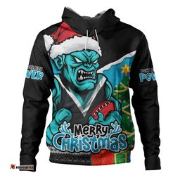 Amazing Aussie Port Adelaide Santa Scoring Touchdown On Christmas Game Day Hoodie