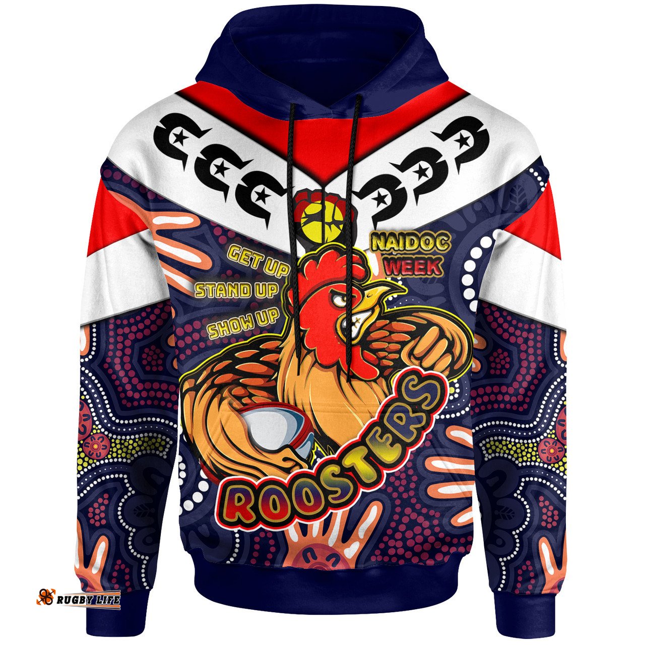 Amazing Aussie Sydney Roosters Custom Naidoc Week Sydney Roosters Ball With Aboriginal Inspired Dot Painting Pattern Hoodie