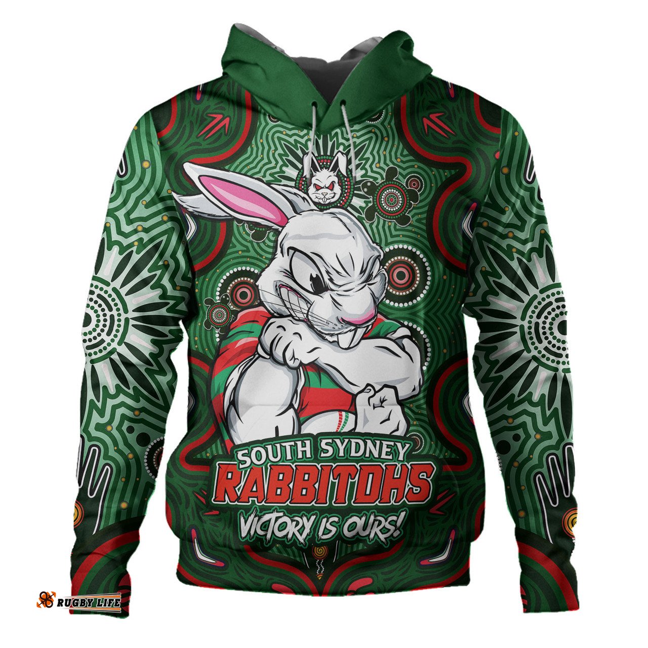 Amazing Aussie South Sydney Rabbitohs Aboriginal Pattern Inspired Victory Is Ours Hoodie