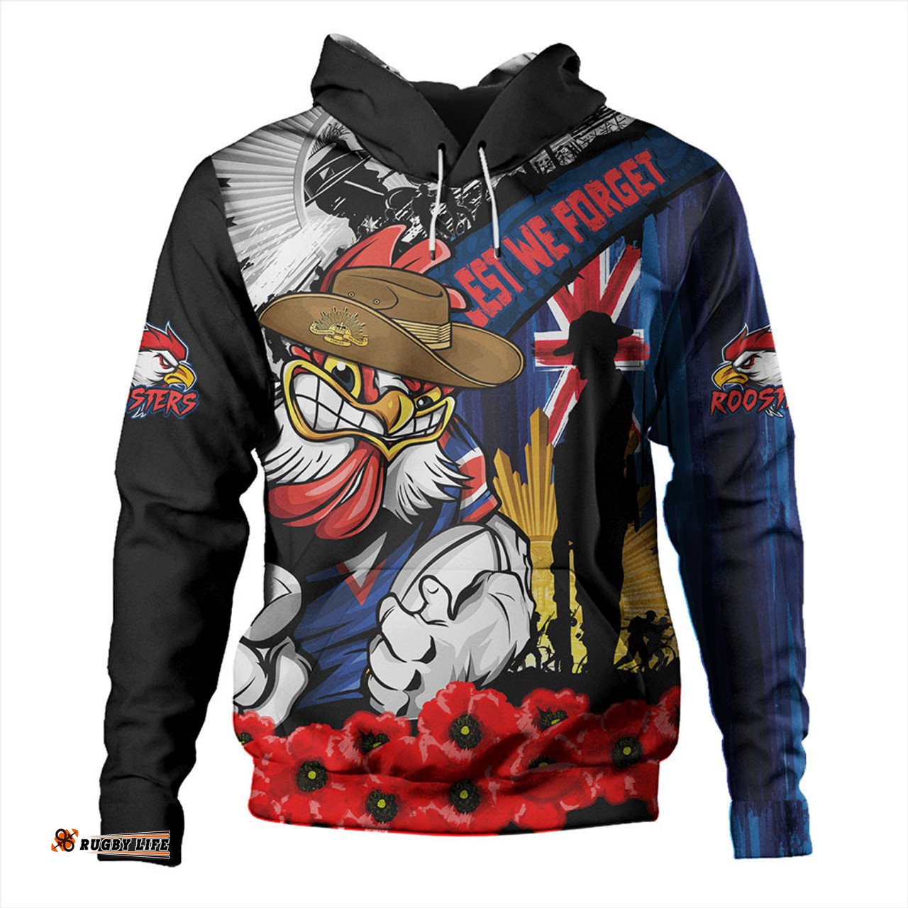 Amazing Aussie Sydney Roosters United In Spirit Anzac Day Tribute Hoodie