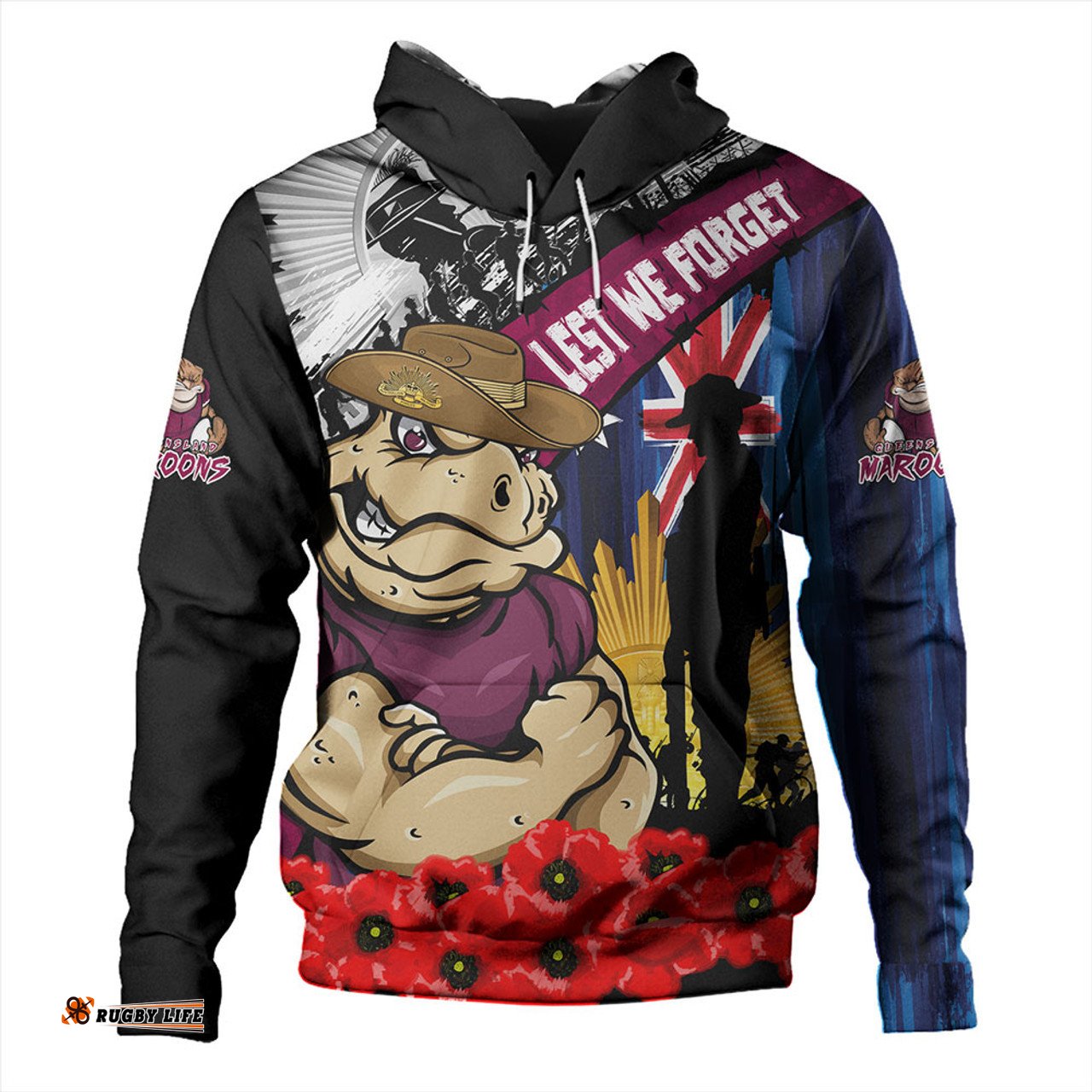 Amazing Aussie Queensland Maroons United In Spirit Anzac Day Tribute Hoodie