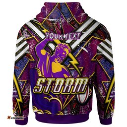 Amazing Aussie Melbourne Storm Custom Melbourne Storm And Thunder Style Of Dot Background Personalised Player And Number Hoodie