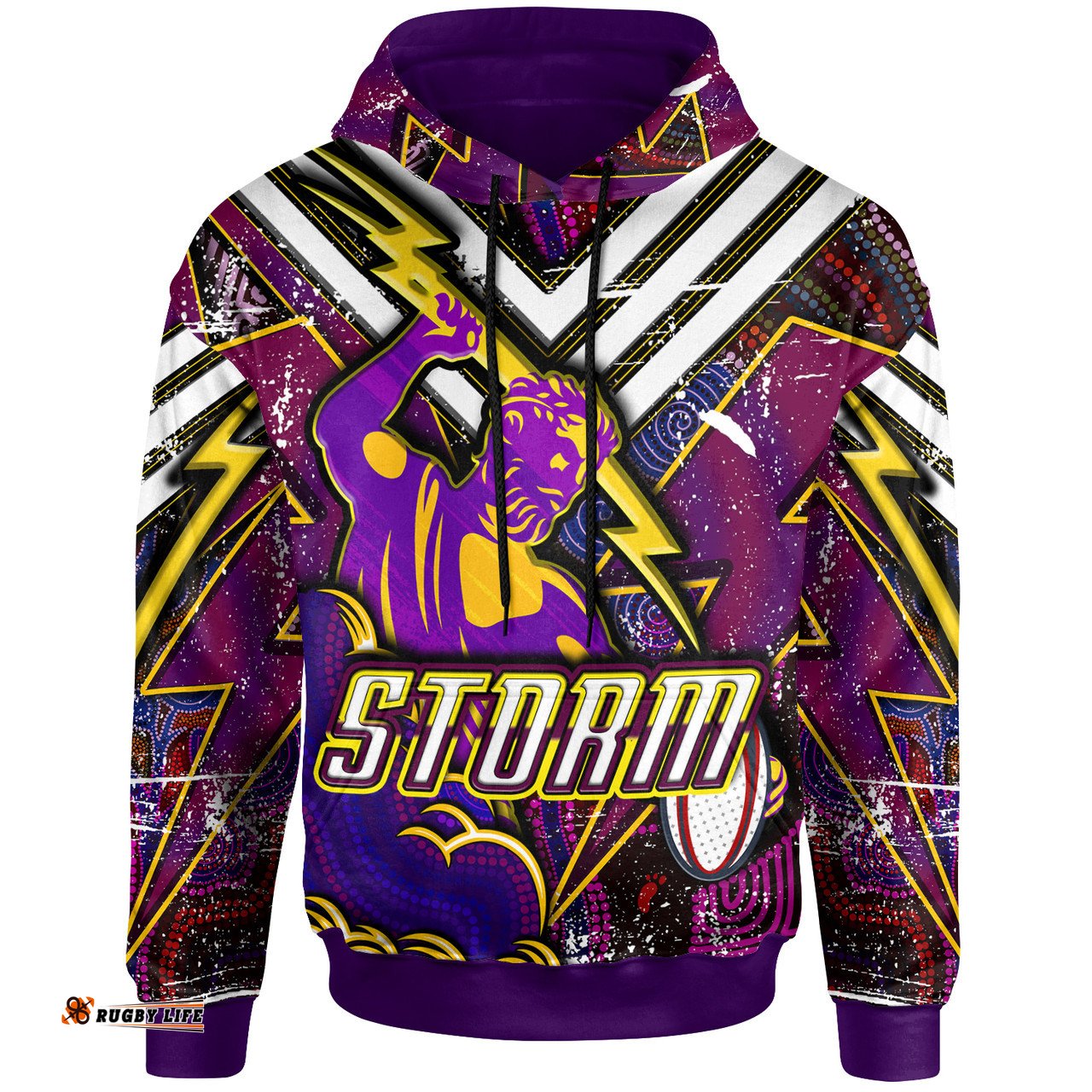 Amazing Aussie Melbourne Storm Custom Melbourne Storm And Thunder Style Of Dot Background Personalised Player And Number Hoodie