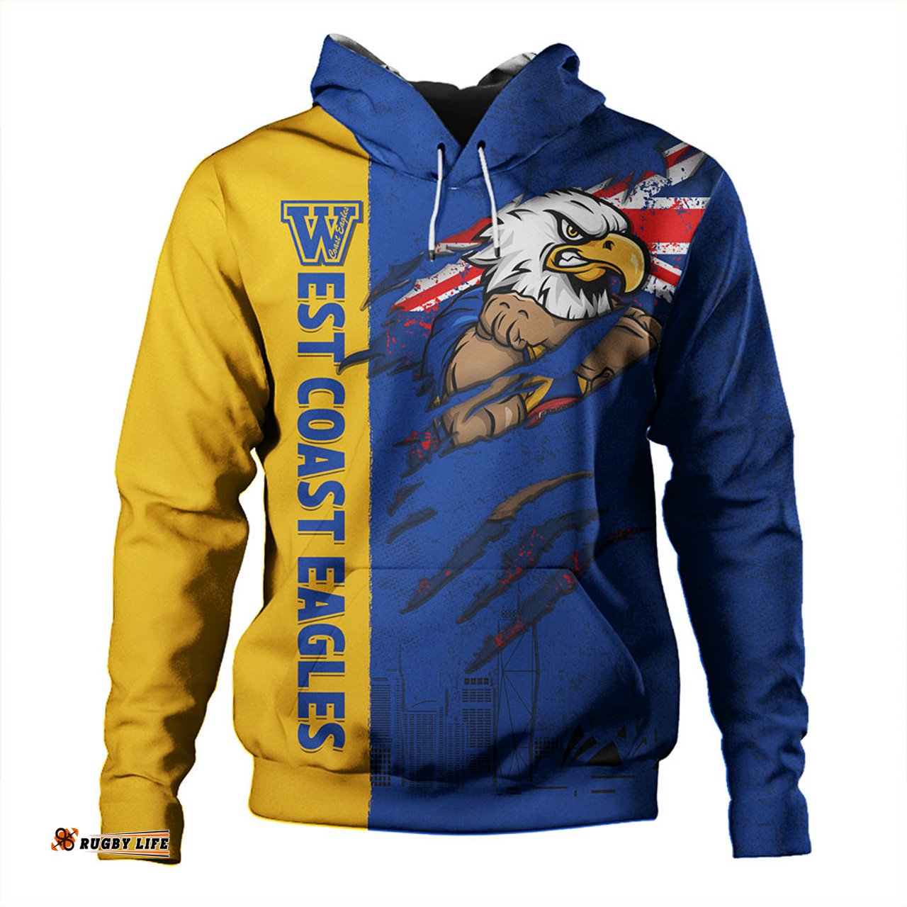 Amazing Aussie West Coast Eagles Burning Passion Of Power Scratch Style Hoodie