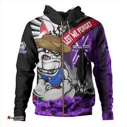 Amazing Aussie Western Bulldogs ANZAC Day Honor Purple Valor And Spirit Hoodie