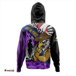 Amazing Aussie West Coast Eagles ANZAC Day Honor Purple Valor And Spirit Hoodie