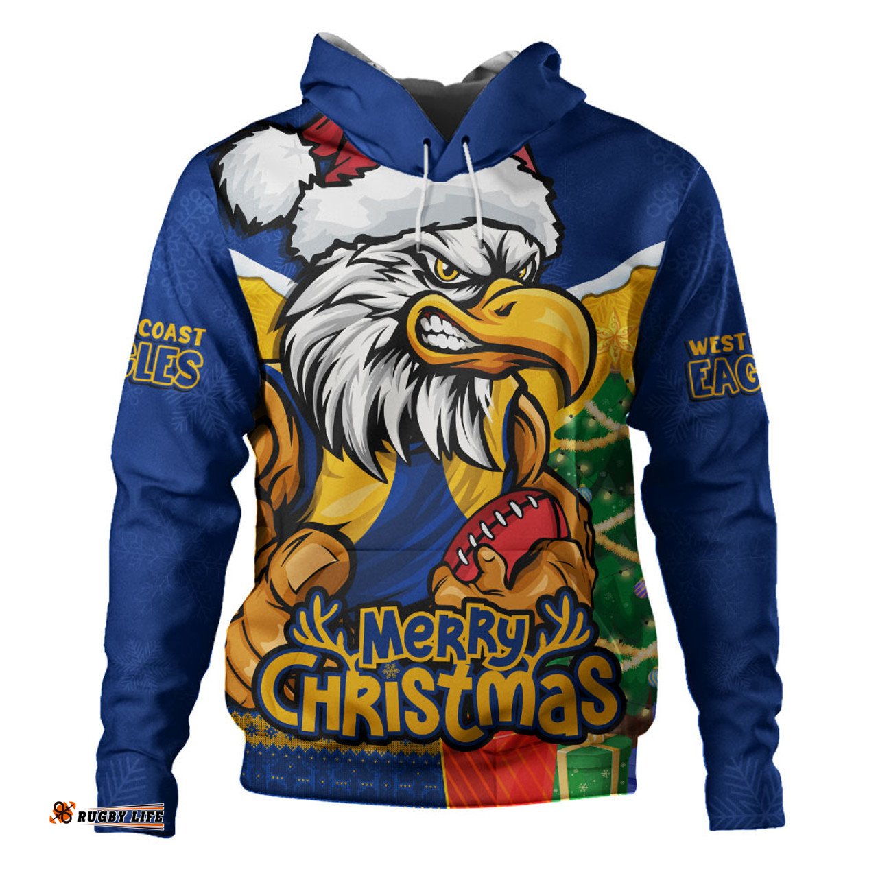 Amazing Aussie West Coast Eagles Santa Scoring Touchdown On Christmas Game Day Hoodie