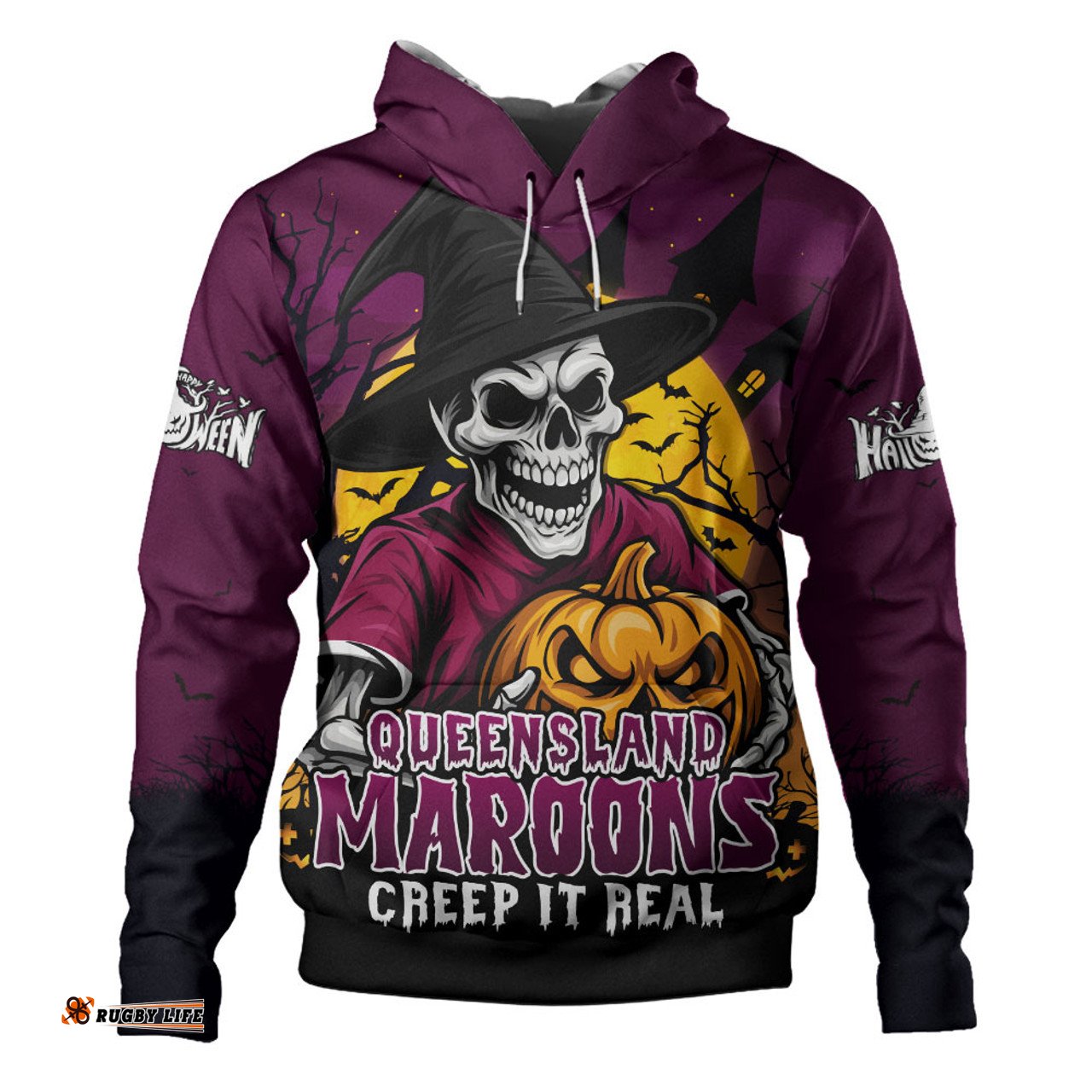 Amazing Aussie Queensland Maroons Dark Moon Rugby Halloween Battle Edition Hoodie
