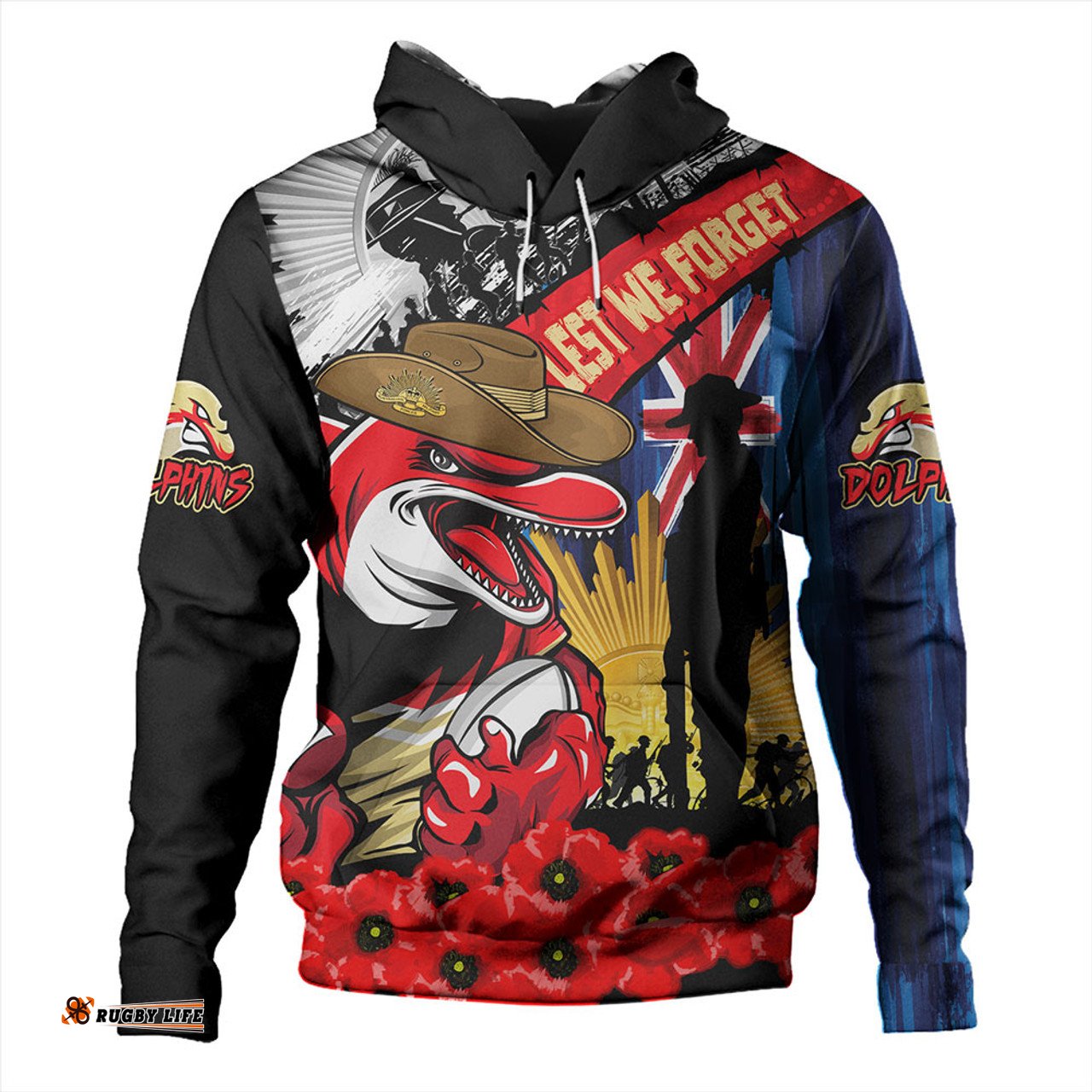 Amazing Aussie Redcliffe Dolphins United In Spirit Anzac Day Tribute Hoodie