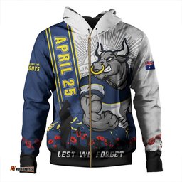 Amazing Aussie North Queensland Cowboys Anzac Day Lest We Forget Strong Fighting Spirit Hoodie