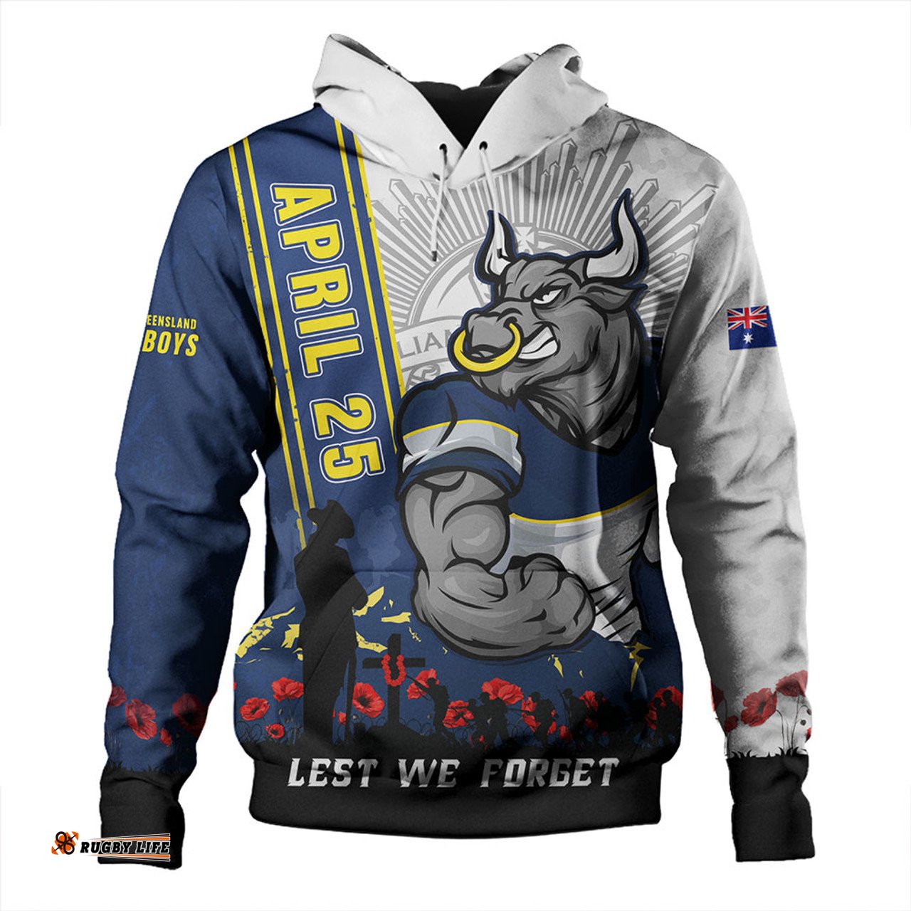 Amazing Aussie North Queensland Cowboys Anzac Day Lest We Forget Strong Fighting Spirit Hoodie