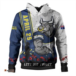Amazing Aussie North Queensland Cowboys Anzac Day Lest We Forget Strong Fighting Spirit Hoodie