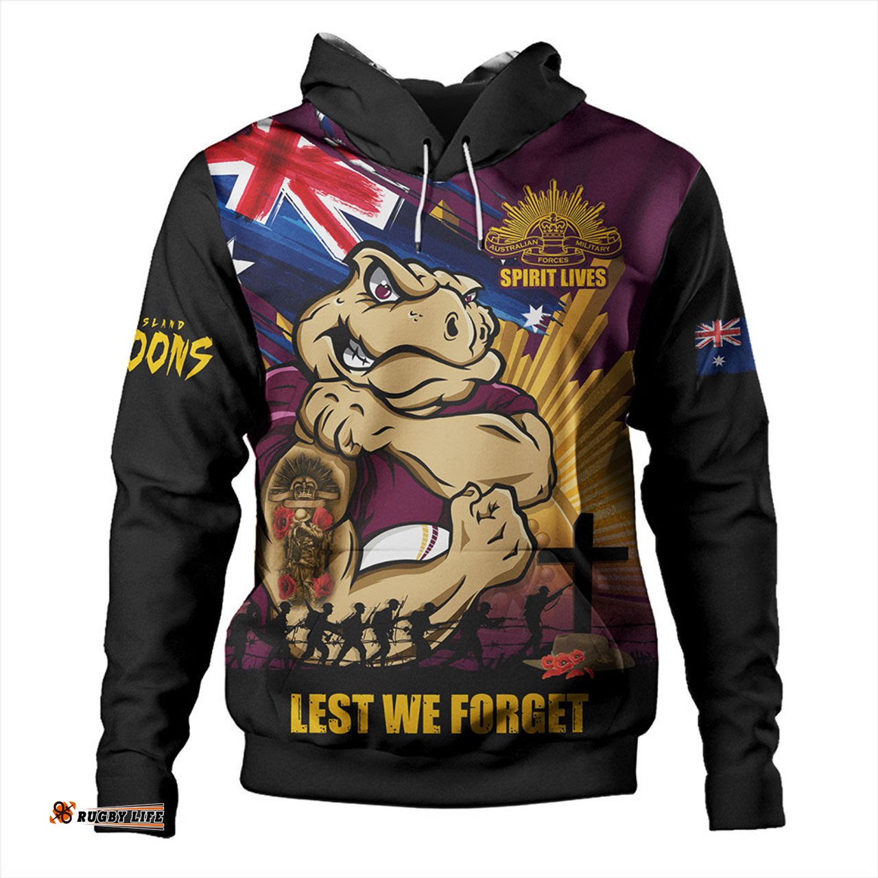 Amazing Aussie Queensland Maroons Fearless ANZAC Defender Hoodie