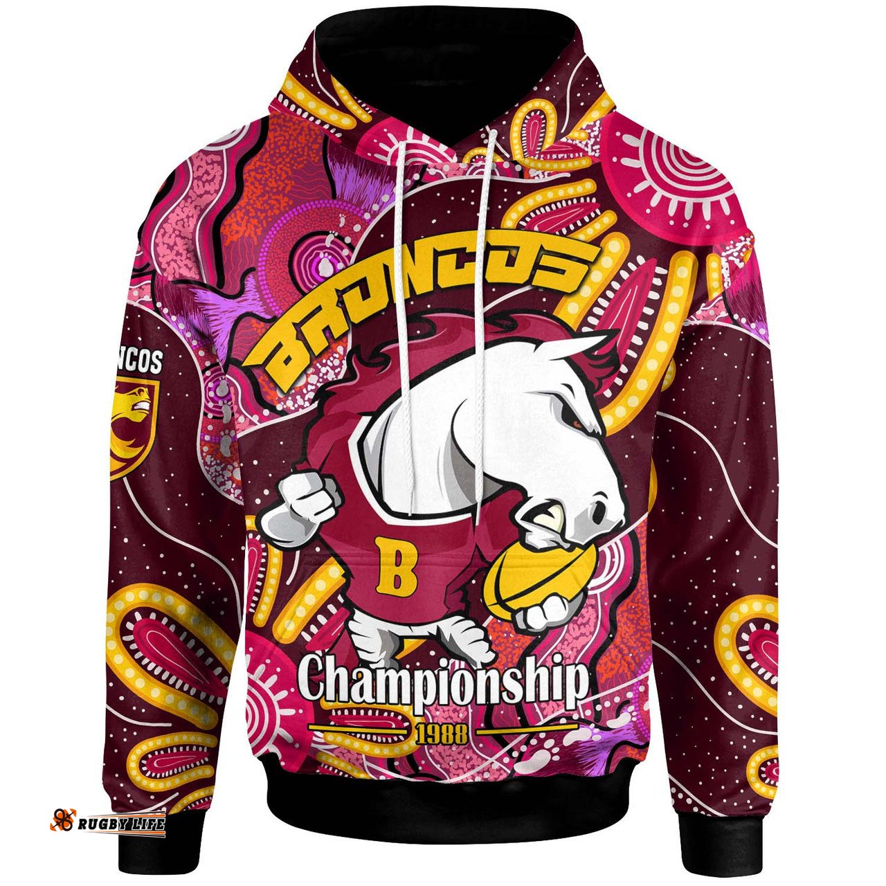 Amazing Aussie Brisbane Broncos Custom Broncos Aboriginal Inspired Dot Painting Player And Number Woman Hoodie