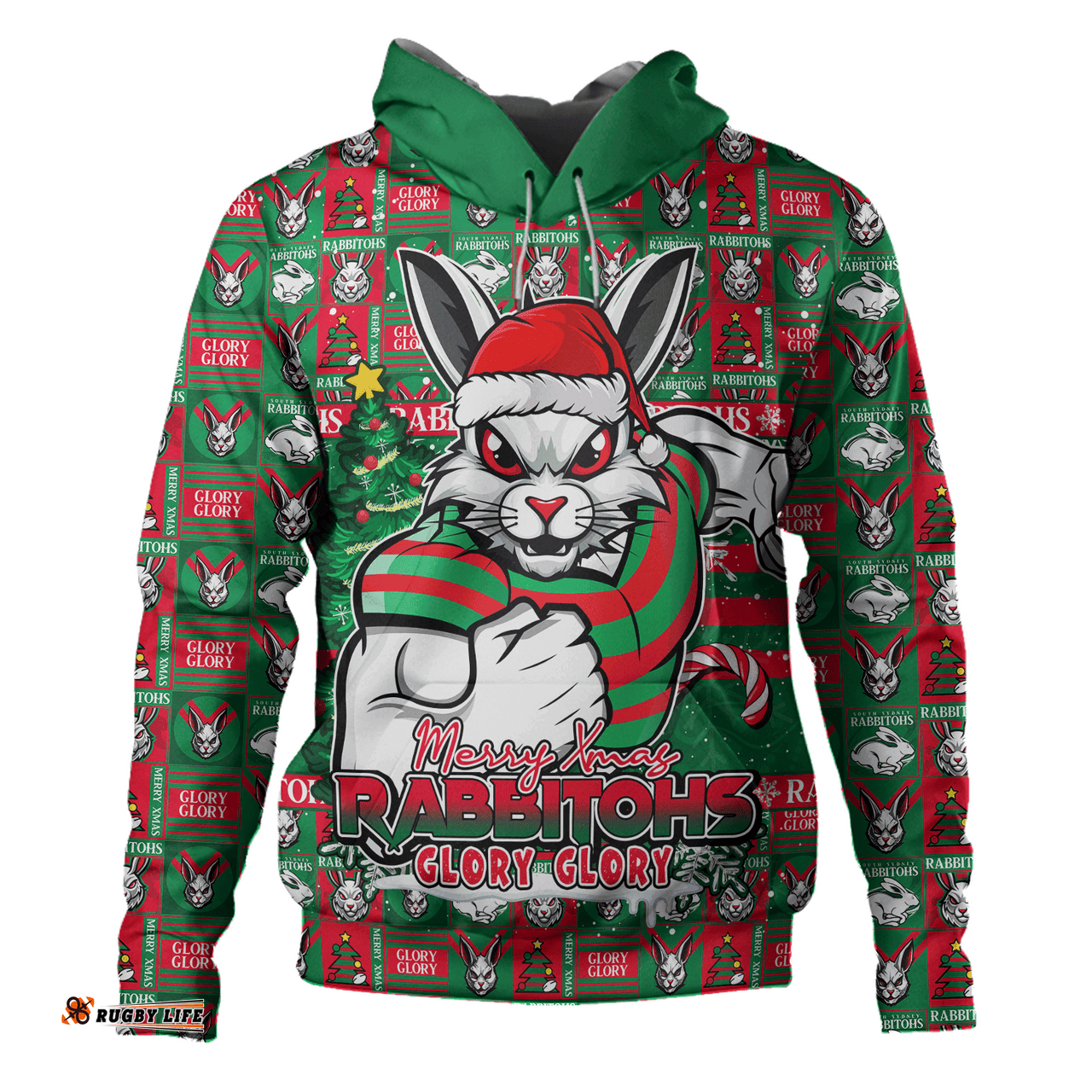 Amazing Aussie South Sydney Rabbitohs Merry Ugly Christmas Comic Style Hoodie