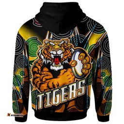 Amazing Aussie Wests Tigers Custom Tiger Ball Aboriginal Inspired Art Vector Painting Personalised Player And Number Hoodie