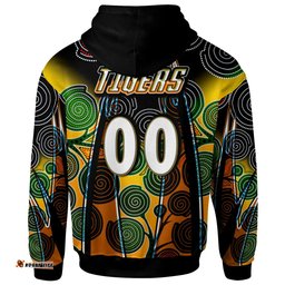 Amazing Aussie Wests Tigers Custom Tiger Ball Aboriginal Inspired Art Vector Painting Personalised Player And Number Hoodie