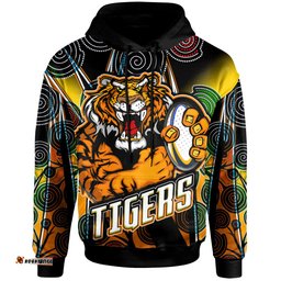 Amazing Aussie Wests Tigers Custom Tiger Ball Aboriginal Inspired Art Vector Painting Personalised Player And Number Hoodie
