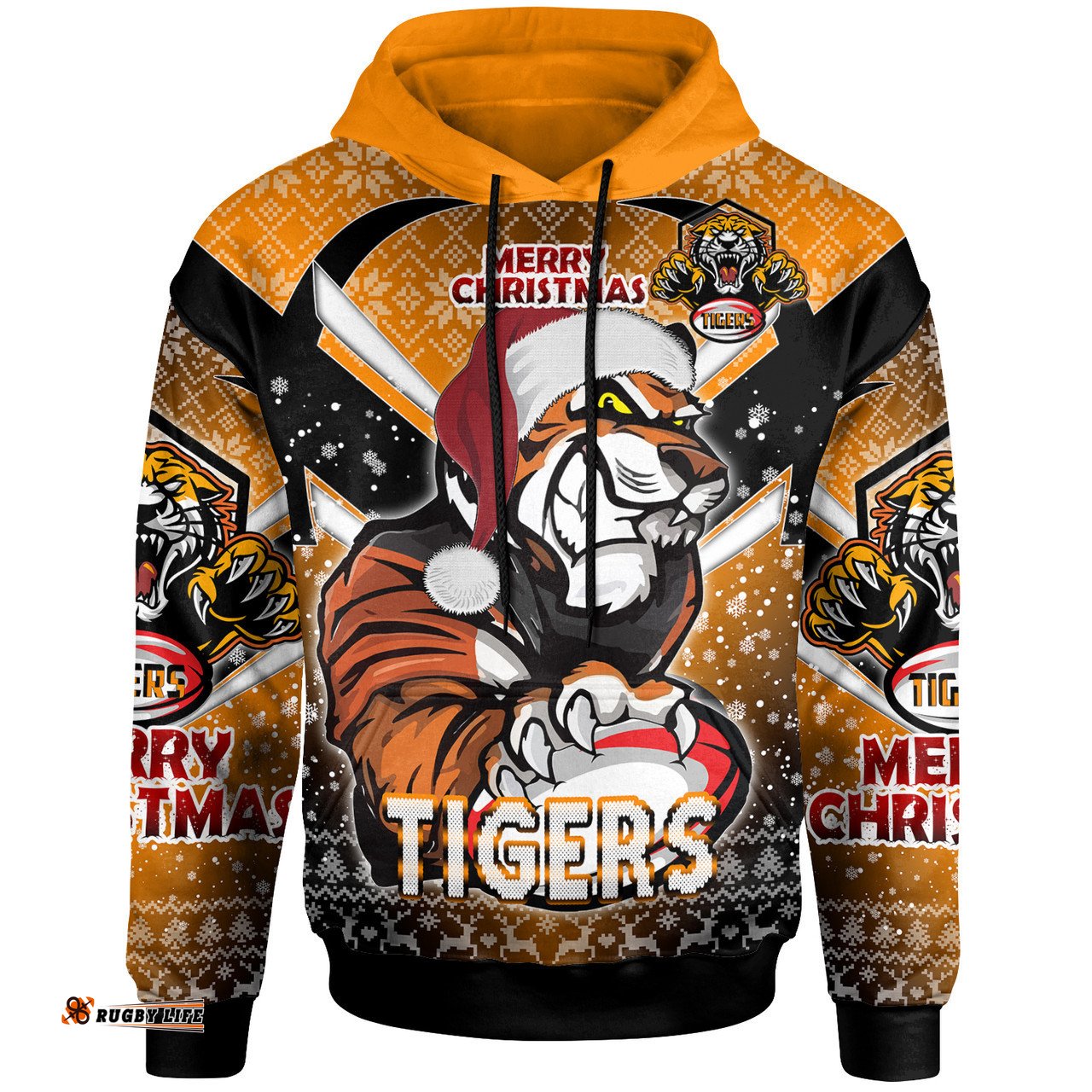 Amazing Aussie Wests Tigers Christmas Custom Wests Tigers Merry Christmas With Snowflake Pattern Hoodie