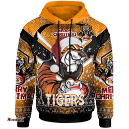 Amazing Aussie Wests Tigers Christmas Custom Wests Tigers Merry Christmas With Snowflake Pattern Hoodie