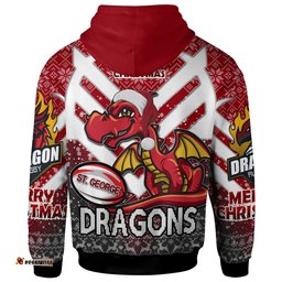 Amazing Aussie St. George Illawarra Dragons Christmas Custom Dragon Merry Christmas With Snowflake Pattern Hoodie