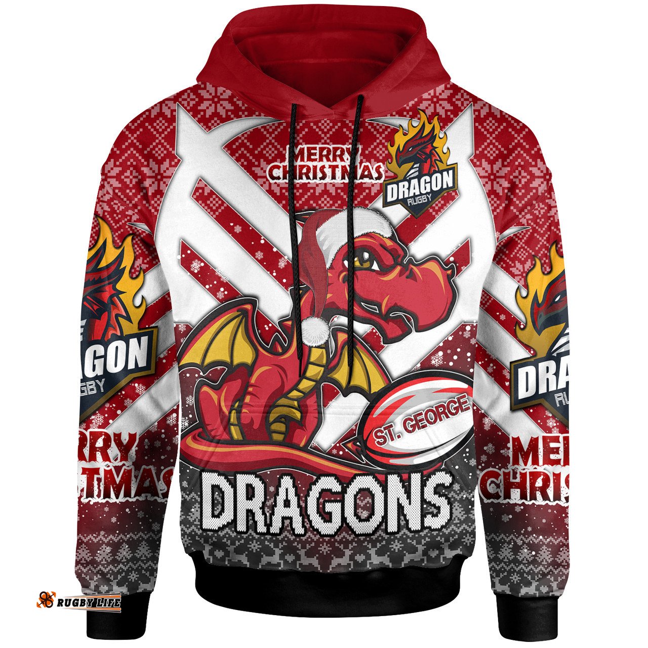 Amazing Aussie St. George Illawarra Dragons Christmas Custom Dragon Merry Christmas With Snowflake Pattern Hoodie