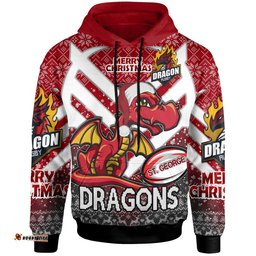 Amazing Aussie St. George Illawarra Dragons Christmas Custom Dragon Merry Christmas With Snowflake Pattern Hoodie