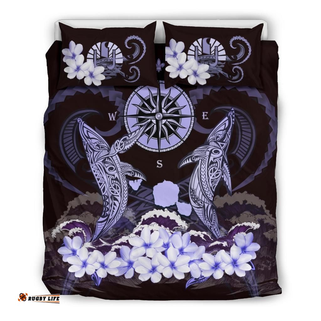 Tahiti Bedding Set - Shark Polynesia Compass Plumeria Purple A24