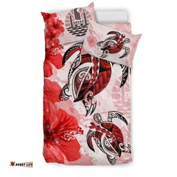 Tahiti Bedding Set - Polynesia Turtle Hibiscus Red A24