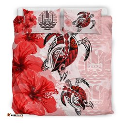 Tahiti Bedding Set - Polynesia Turtle Hibiscus Red A24