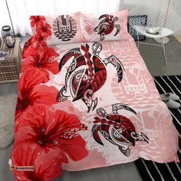 Tahiti Bedding Set - Polynesia Turtle Hibiscus Red A24