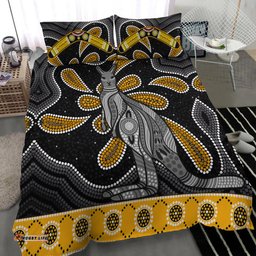 Aboriginal Boomerang Bedding Set Kangaroo Australia Gold